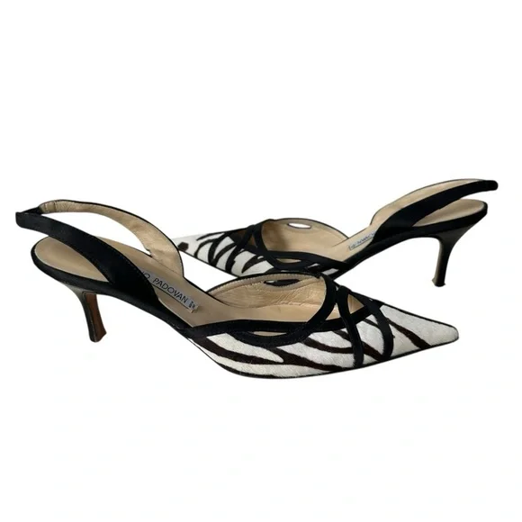 Vintage Luciano Padovan Italian Calfskin White, Black, Brown Kitten Heels, 37 - Picture 3 of 11